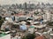 Bangkok, Thailand : Aerial view of Bang Rak area crowded buildings landscape cithy with rain cloudy. Day time.