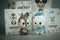 Bangkok, Thailand - April 10, 2021 : Figurine donald duck and chip Tic, Mickey mouse family figures mystery box blind box from