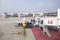 Bangkok, Thailand April  15, 2020 : airplane link with airport ramp service