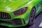 Bangkok, Thailand-August 18, 2019:Close up light The lemon green Mercedes-AMG Sportcar in  Big Motor Sale 2019, Bitec, Bangna,