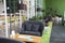 Bangkok, Thailand - August 7, 2020: trendy modern contemporary green and wooden living space decorated with black 2 seat sofas