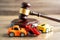 Bangkok, Thailand, January 1, 2023 Hammer gavel judge with car vehicle accident, insurance coverage claim lawsuit court case