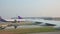 Bangkok, Thailand - January 11, 2019 : View from airplane taxiing to the gate at Suvarnabhumi Airport