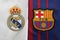 BANGKOK, THAILAND -JULY 13: Real Madris and Barcelona Logo on football jersey on July 13, 2017