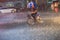 Bangkok, Thailand - July 6. 2017: A man is ridding the bicycle u