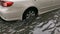 Bangkok, Thailand - Jun 8, 2019 : Car traffic on the flooded city street during heavy rain