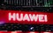 Bangkok, Thailand - June 02, 2019 : Huawei logo in Thailand Mobile Expo 2019 , Huawei is chinese company. Huawei was banned using