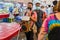 Bangkok, Thailand-June, 06, 2021:  Unidentified blind woman singing for donate money at the market at Bangkok, Thailand