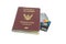Bangkok, Thailand - June 30, 2017 : Three Credit Card . Visa Card ,Master Card and JCB Card with thai passport on white background