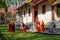 BANGKOK, THAILAND, MARCH 06, 2018: Outdoor view of monks walking in the backyard, at Ayutthaya, buddhist temple in