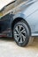 Bangkok, Thailand - March 15, 2023 : Alloy wheel tire of All-new Toyota all new Toyota YARIS ATIV. Famous world brand. Modern