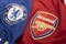 BANGKOK, THAILAND - MAY 11: The Logo of  Chelsea and  Arsenal on Football Jerseys on May 11,2019. They will Face Each other on