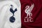 BANGKOK, THAILAND - MAY 11: The Logo of Tottenham Hotspur and  Liverpool on Football Jerseys on May 11,2019. They will Face Each