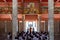 Bangkok, Thailand - November 18, 2015: Monk teacher tells something to children in the temple.