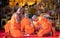 Bangkok, Thailand - Oct 5, 2017: Buddhist monks Religious Ceremony praying in front of the Buddha image in the temple at Wat