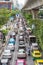 Bangkok, Thailand: Traffic jam on Sukhumvit Road. Vertical photo