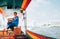 Bangkok, Thailand â€“ MARCH 1, 2019:  Portrait of native thai man managing the longtail boat in Bangkok, Thailand
