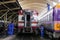 Bangkok, Thailand â€“ November 30, 2018: Employees cleaning the train at train station.