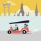 Bangkok travel with `Tuk Tuk` car, vector illustration