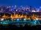 Bangkok urban skyline aerial view at night.