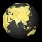 Bangladesh on dark globe with yellow world map.
