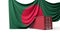 Bangladesh flag draped over a commercial trade shipping container. 3D Rendering