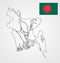Bangladesh map contour and flag.