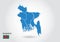 Bangladesh map design with 3D style. Blue bangladesh map and National flag. Simple vector map with contour, shape, outline, on