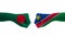 Bangladesh VS Namibia hand flag Man hands patterned with the Bangladesh VS Namibia flag