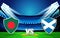 Bangladesh Vs Scotland in a Cricket Match Face to Face with Versus Sign. 3D Rendered Stage championship concept