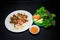 Banh hoi or Vietnamese soft thin vermicelli noodles with herbs a