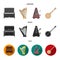 Banjo, piano, harp, metronome. Musical instruments set collection icons in cartoon,black,flat style vector symbol stock