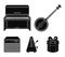 Banjo, piano,loudspeaker, metronome. Musical instruments set collection icons in black style vector symbol stock