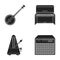 Banjo, piano,loudspeaker, metronome. Musical instruments set collection icons in black style vector symbol stock