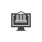 Bank building on computer monitor screen vector icon