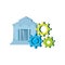 Bank building with gears isolated icon
