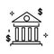 Bank building, university or courthouse, classic greek architecture isolated line icon