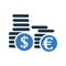 Bank, business, coin columns, dollar, euro, money, stacks icon. Simple editable vector graphics