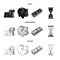 Bank, business schedule, bundle of notes, time money. Money and Finance set collection icons in black,monochrome,outline