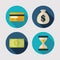 bank card bag money banknote hourglass finance icons flat design