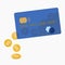 Bank card with drop-down coins. Flat illustration on a banking theme isolated on a white background.
