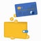 Bank card with drop-down coins in .wallet. Flat illustration on a banking theme isolated on a white background. Waste or loss of m