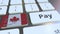 Bank card featuring flag of Canada as a key on a computer keyboard. Canadian online payment conceptual animation
