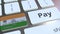 Bank card featuring flag of India as a key on a computer keyboard. Indian online payment conceptual animation