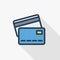 Bank card thin line flat color icon. Linear vector symbol. Colorful long shadow design.