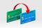 Bank cards and red arrow, concept of money transferring and payments