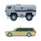 Bank or Cash-in-transit Vehicle Transfering and Transporting Valuables Vector Set