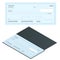 Bank Check with Modern Design. Flat illustration. Cheque book on colored background. Bank check with pen. Concept