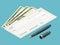 Bank Check with Modern Design. Flat illustration. Cheque book on colored background. Bank check with pen. Concept