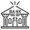 Bank is cracked line icon, economic sanctions concept, Broken bank building sign on white background, Bank bankruptcy